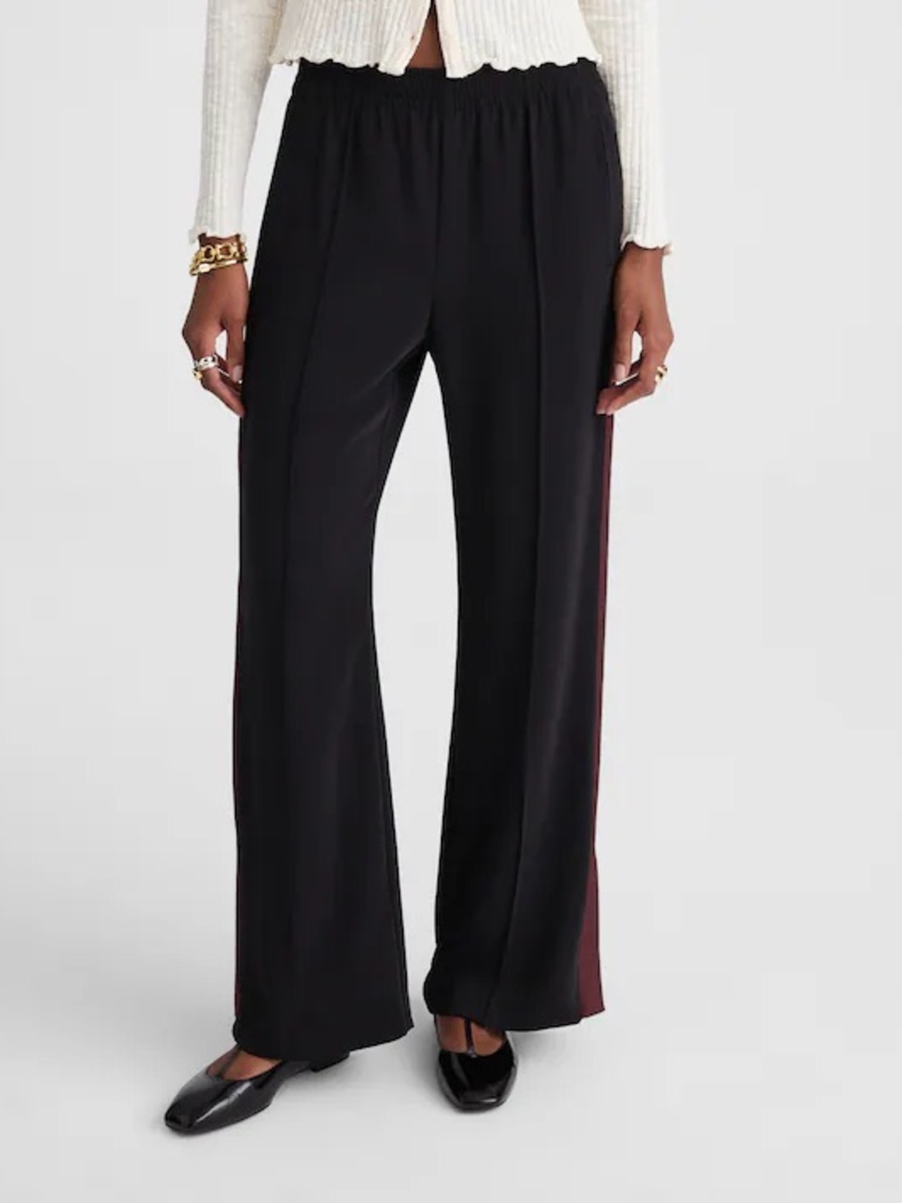 Madewell Pull-On Bootcut Track Pants Black Brown Stripe NWT